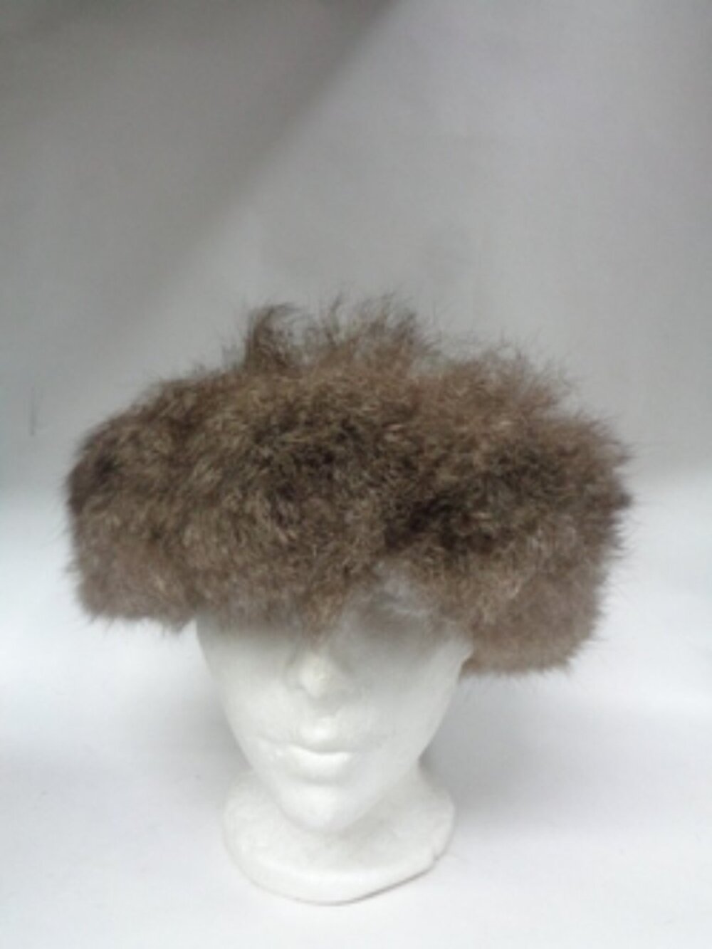 MINT BROWN OPOSSUM FUR & FABRIC HAT CAP WOMEN WOMAN SIZE 22 3/4 to 23"